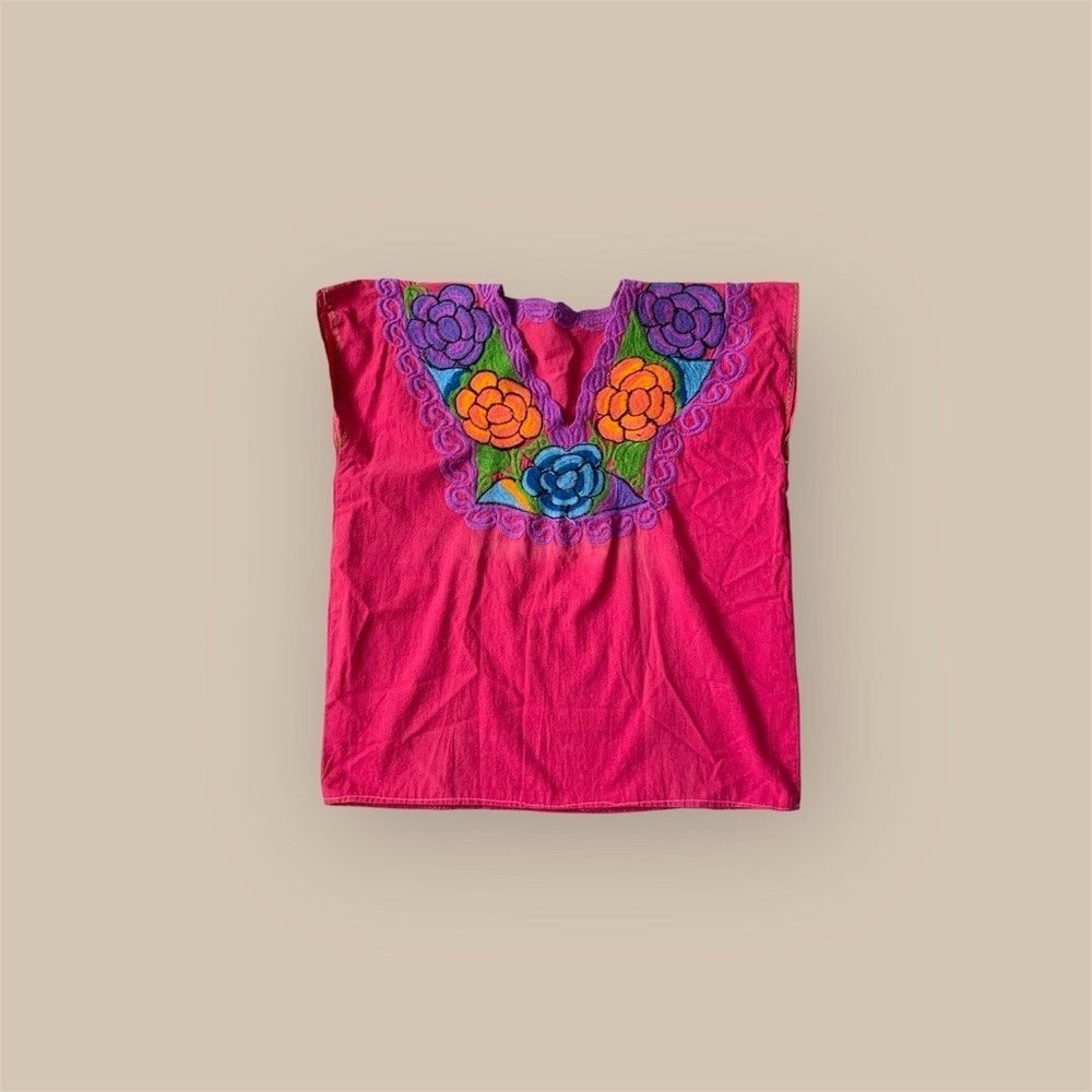 Mexican handmade Vibrant Pink floral Embroidered Top